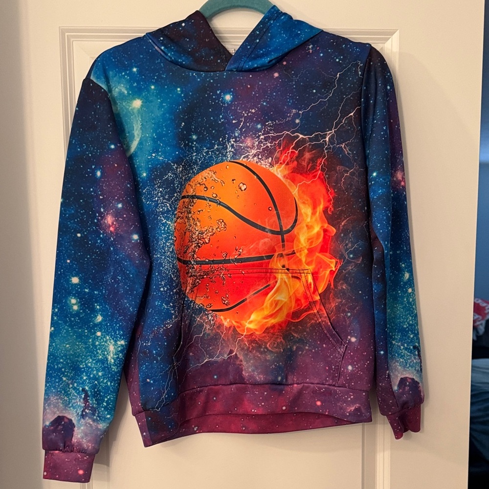 Kids Galaxy Basketball Hoodie - Blue and Orange Smooth non-pill fabric